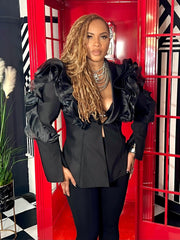 Velvet Storm Ruffle Sleeve Blazer