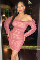 Pink Mesh Ruched Dress